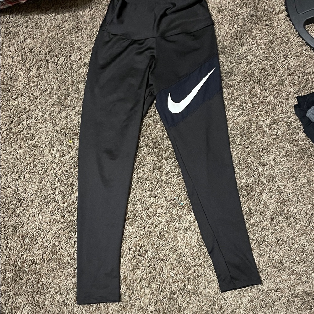 Nike Black' Leggings with White Swoosh Accent
